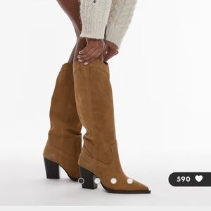 Mango knee length suede boots in brown